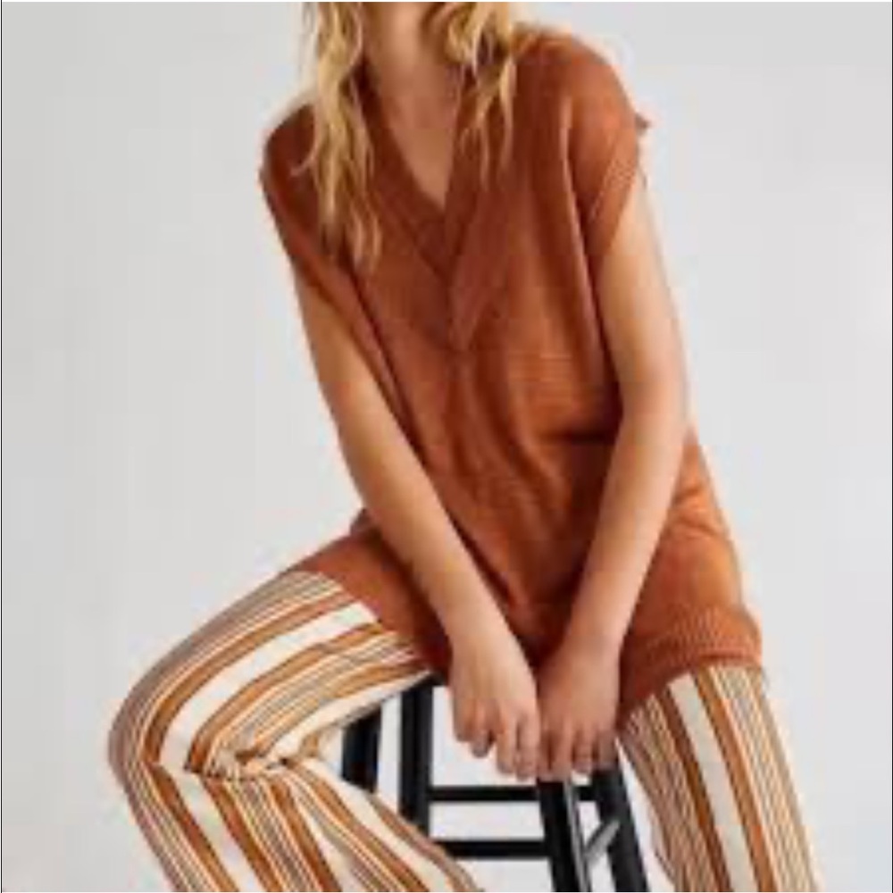 FREE PEOPLE THE HANNAH TUNIC, VEST OR DRESS V NECK CAPPED SLEEVE RUST COLOR SZ M